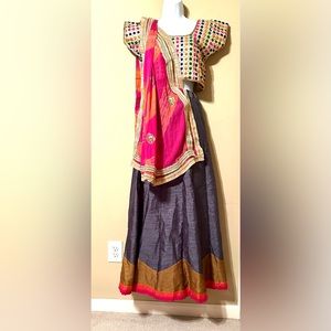 Multicolored lehenga set, lehriya dupatta, Chaniya choli set India traditional